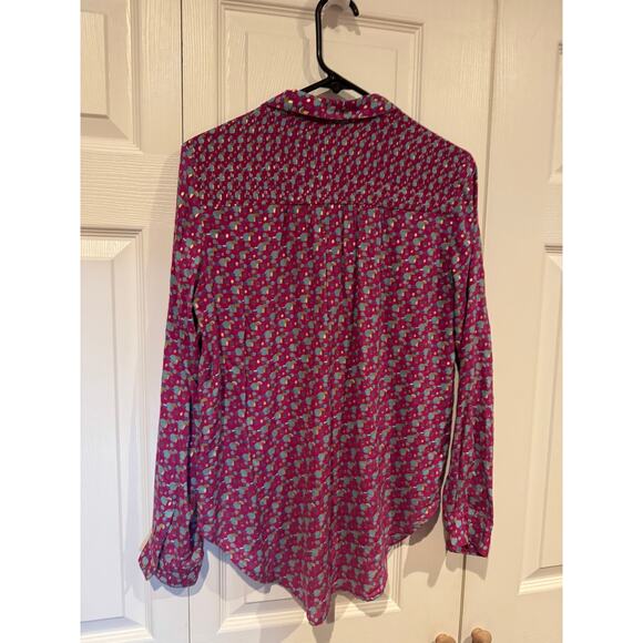Anthropologie Purple Geometric Button Up Long Sleeve Shirt Top Blouse - Picture 7 of 7